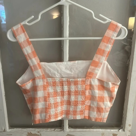 Forever 21 cropped smocked sleeveless top pink white gingham size M - Picture 5 of 5